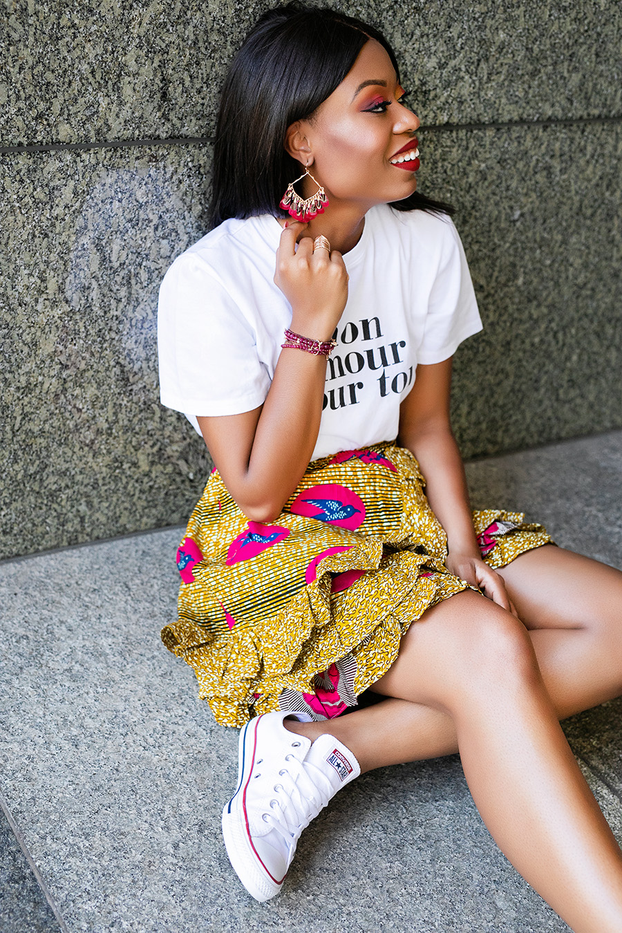 african print skirt, graphic tee, www.jadore-fashion.com
