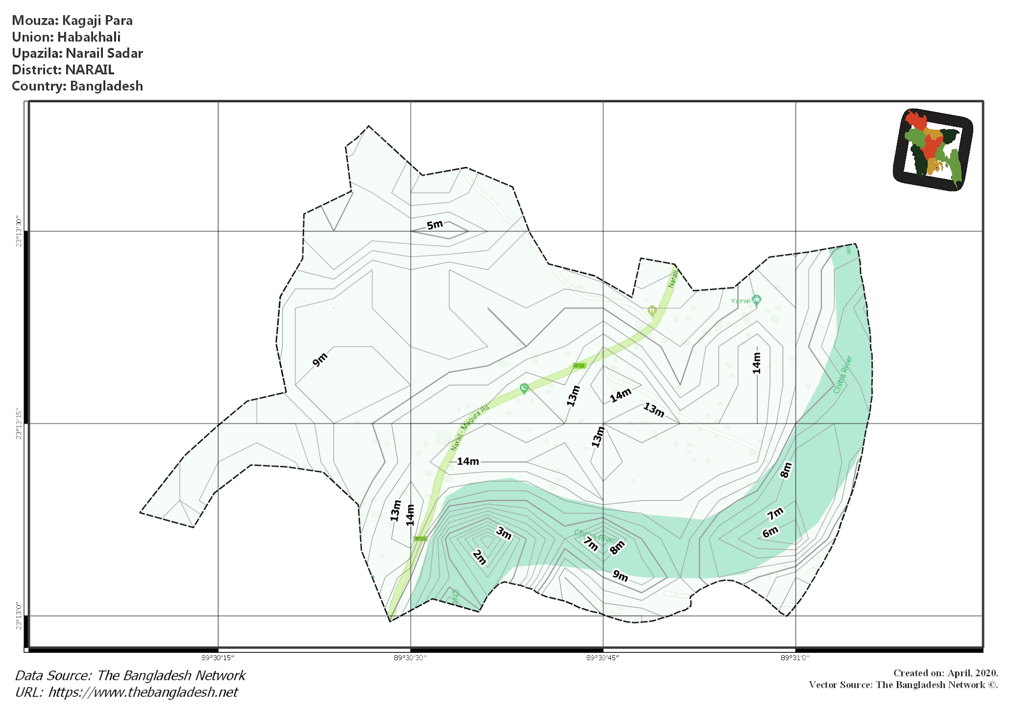 Map of Kagaji Para Mouza of Narail Sadar Upazila, NARAIL, Bangladesh.