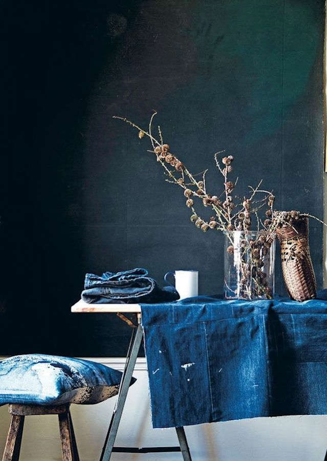 mantel de mesa con vaquero reciclado