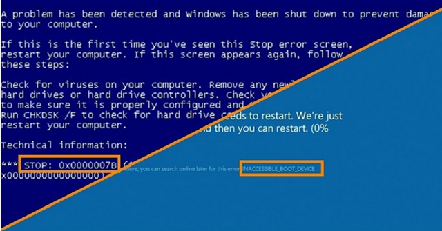 حل مشاكل الشاشة الزرقاء فى الويندوز (1) : خطأ BOOT DEVICE – STOP: 0x0000007B