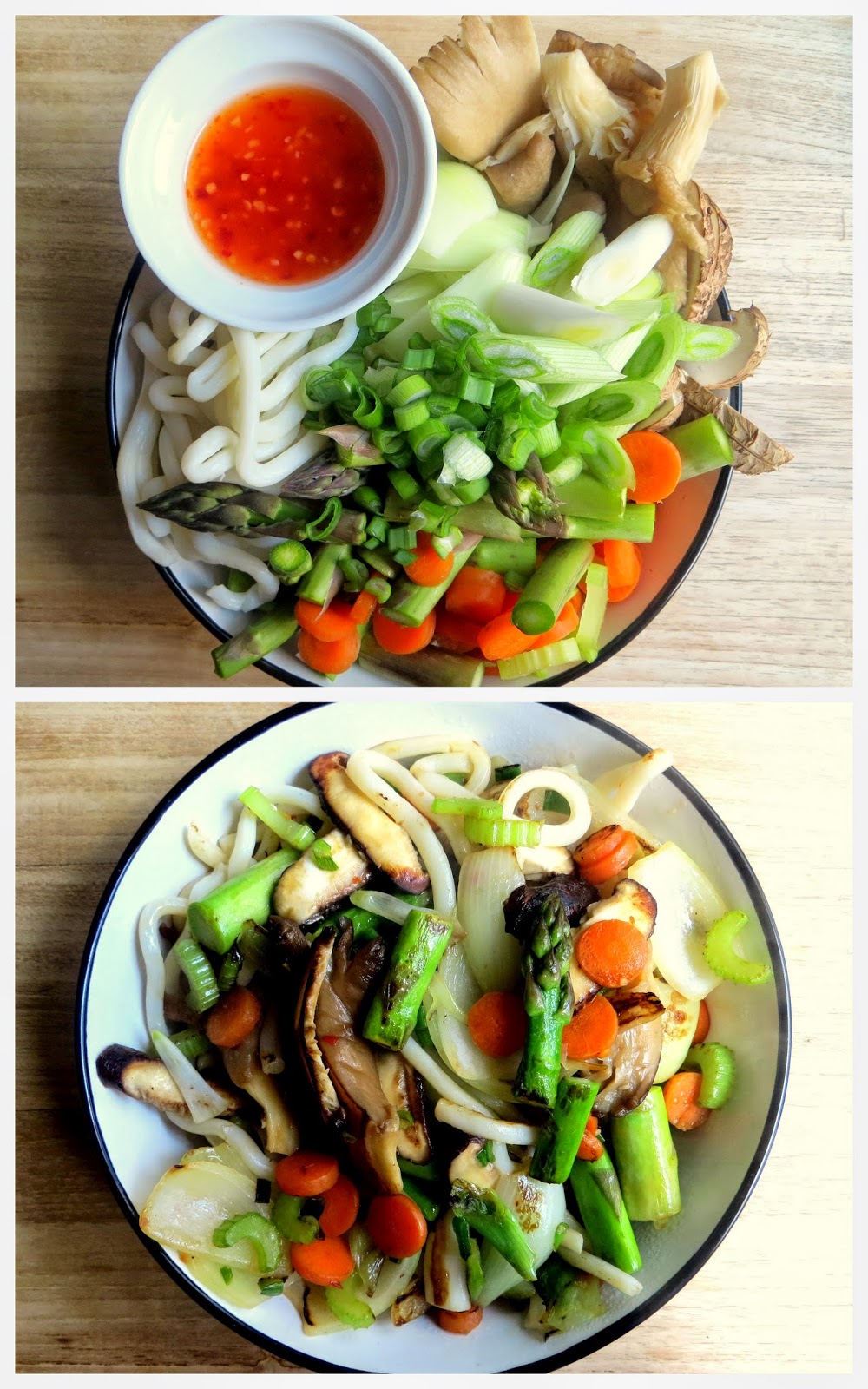 Sweet Chili Udon noodles met groene asperges