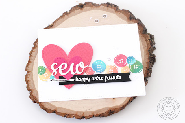 Sunny Studio Stamps: Cute As A Button Friendship Button Card by Nancy Damiano