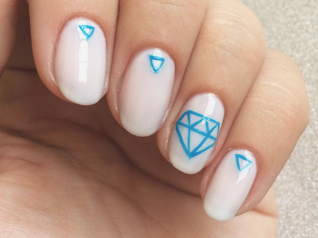 "Something blue" engagement nail art by @chalkboardnails