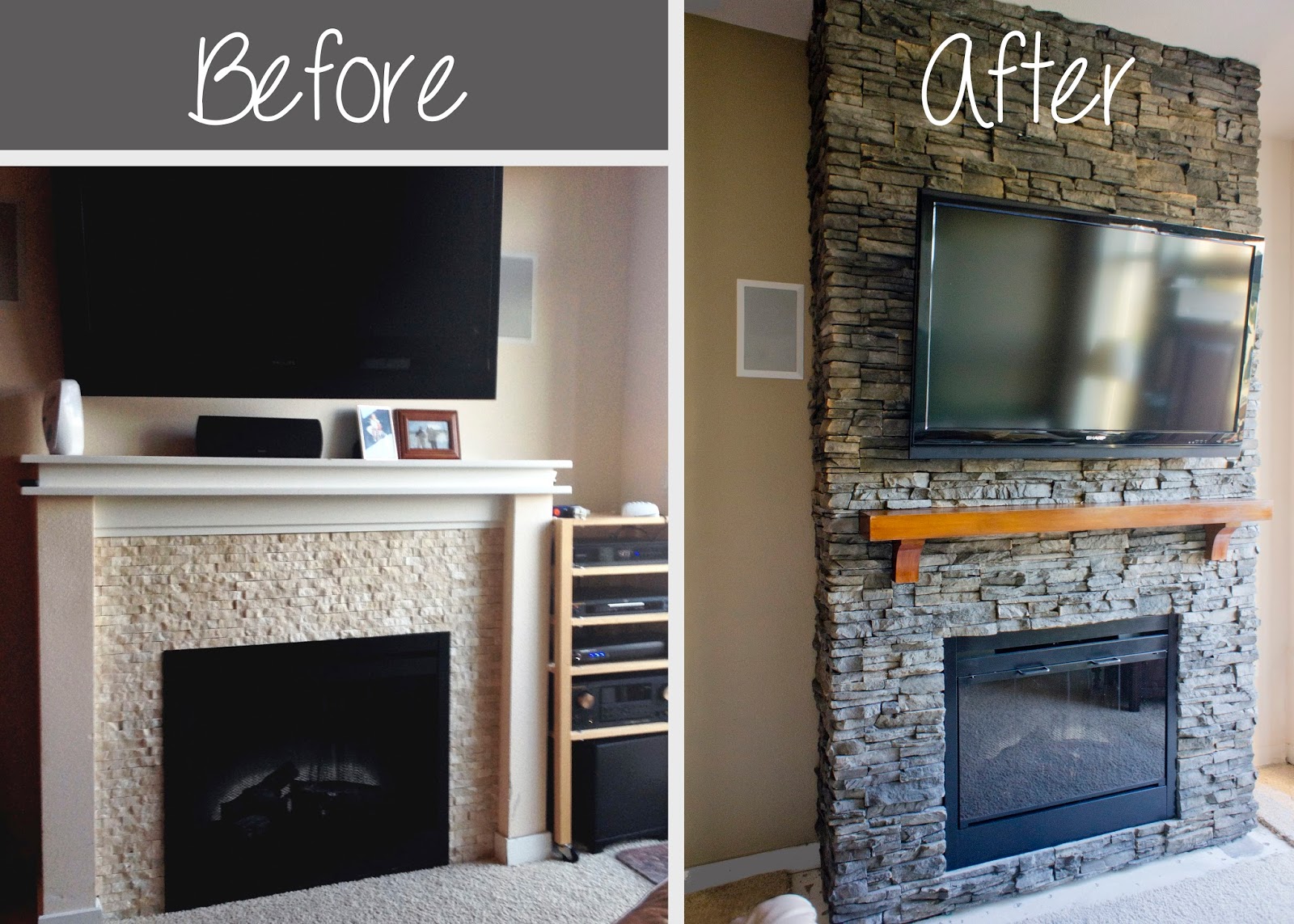 Hirondelle Rustique: DIY Stacked Stone Fireplace (First Remodeling ...