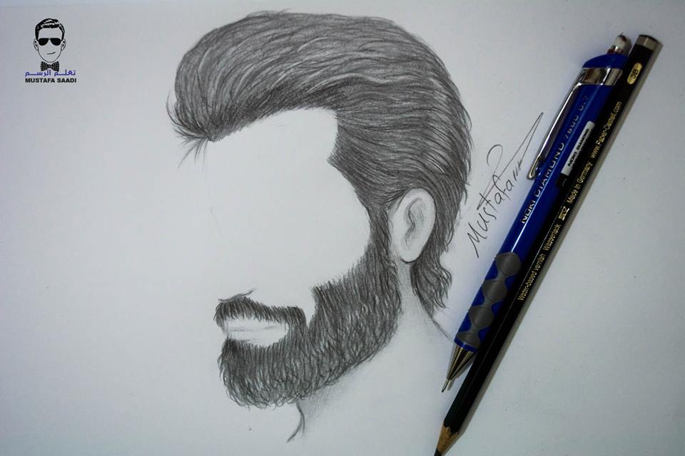 طريقة رسم الشعر واللحية للرجل بالرصاص للمبتدئين تعلم الرسم