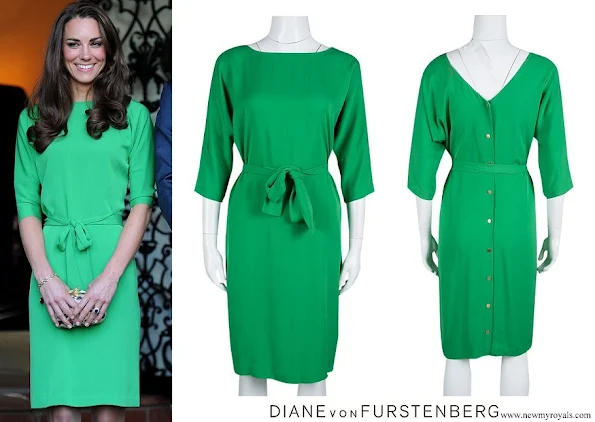 Duchess of Cambridge, Kate Middleton wore Diane Von Furstenberg Green Silk Long Sleeve Belted Maja Dress
