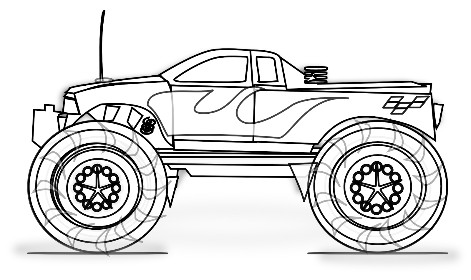 Gambar Mewarnai Monster Truck Untuk Anak PAUD dan TK