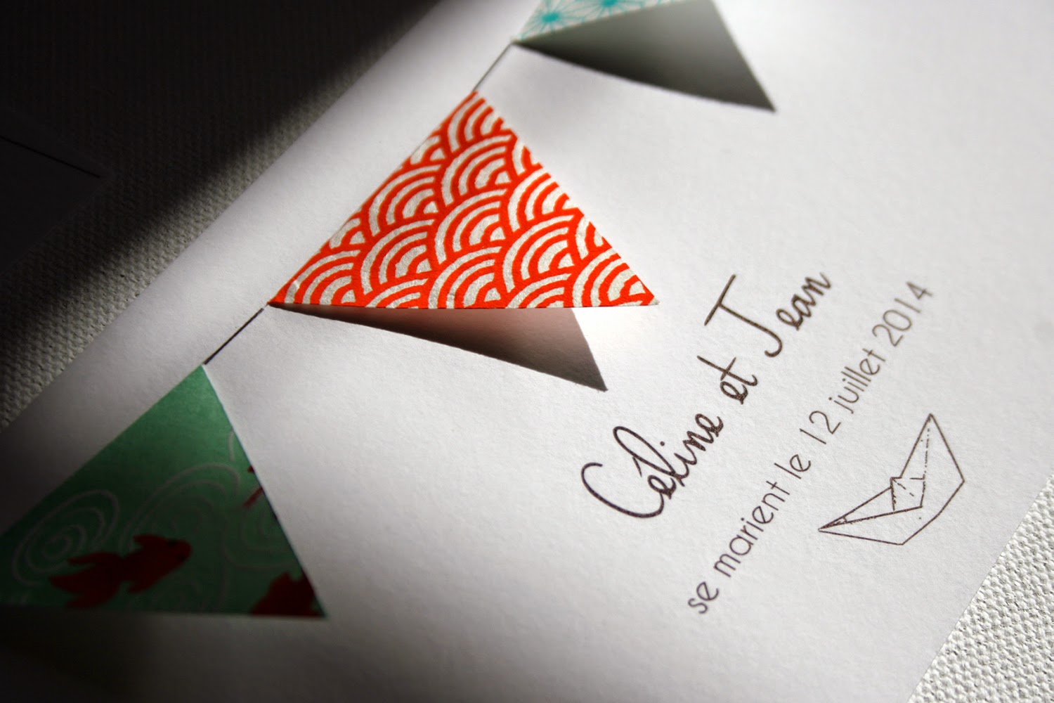 faire-part mariage fanions papier japonais fait main cadeau invité