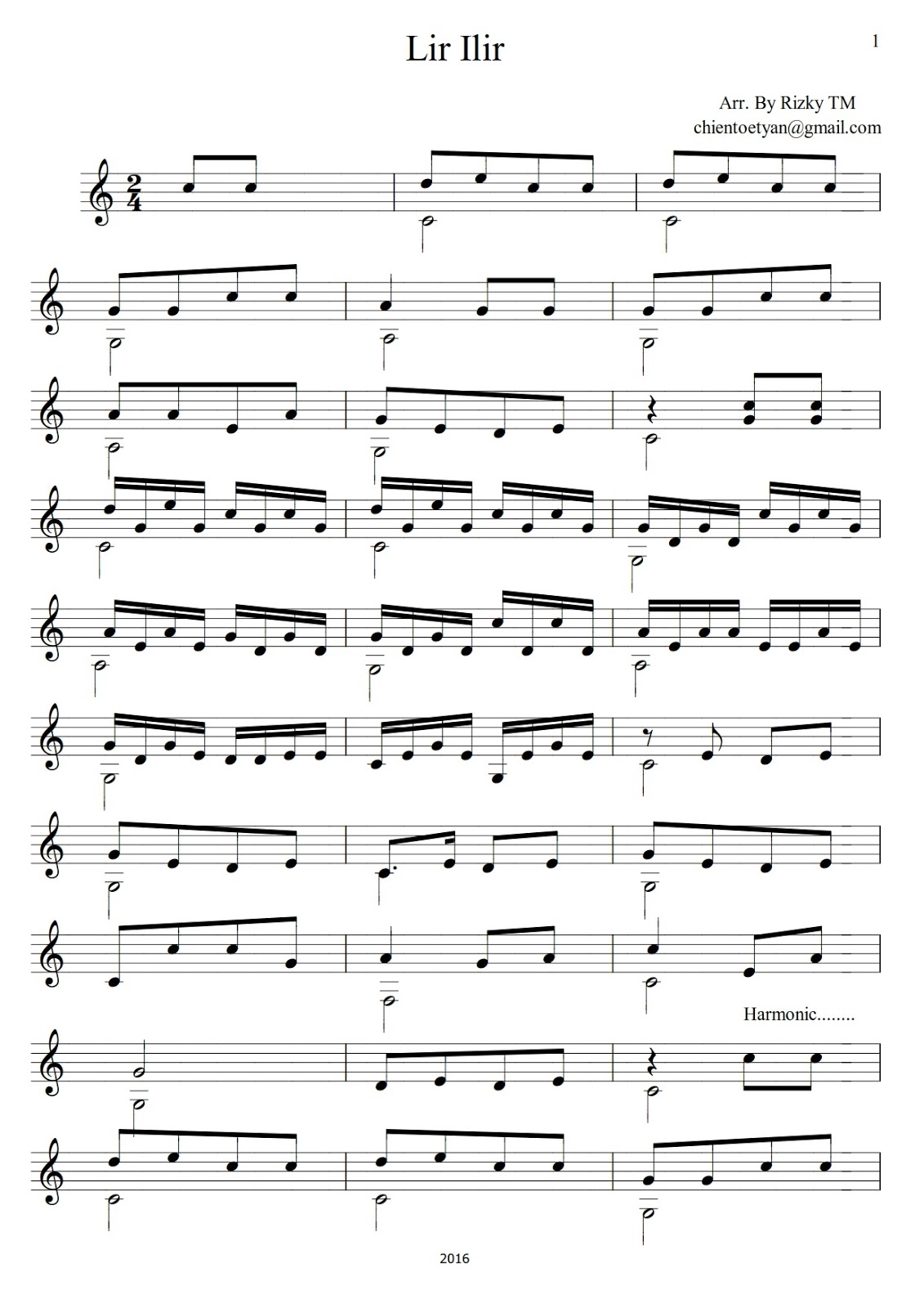 Lirik Lagu Lir Ilir Beserta Not Angka