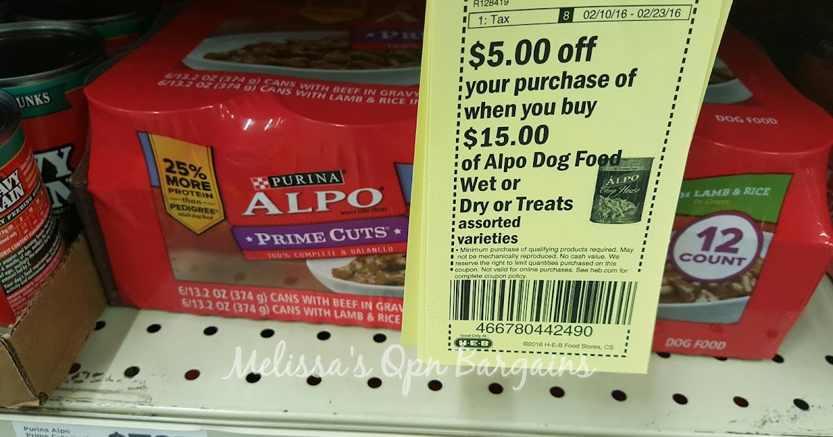 Melissa's Coupon Bargains HEB Purina Alpo Dog Food Cans .26ea.