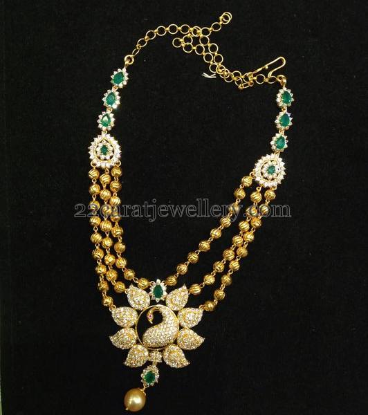 Triple Rows Set with Peacock Pendant Jewellery Designs