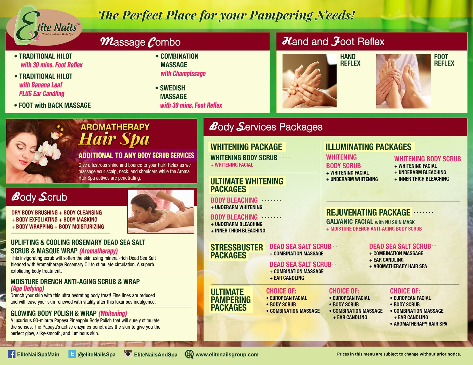 Elite Nails Hand, Foot And Body Spa: Spa Menu / Services