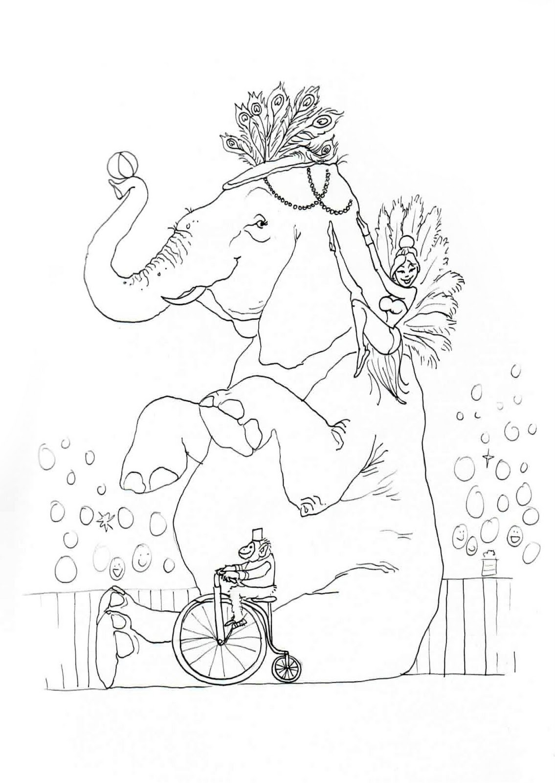 coloring circus elephant waldo printable where illustrations hilary knight animals wally illustration animal template sketch