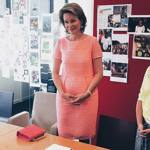 Queen Mathilde of Belgium visited the editorial rooms of the country's oldest women's magazine Libelle at Sanoma Media in Mechelen