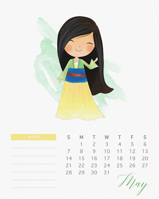 Calendario 2017 de las Princesas Disney para Imprimir Gratis  Mayo.