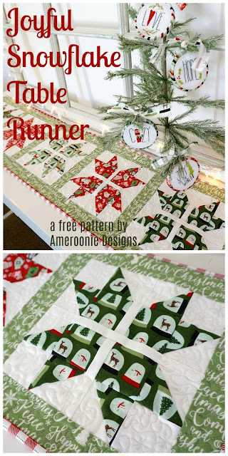 free sewing pattern for this Joyful Snowflake table runner
