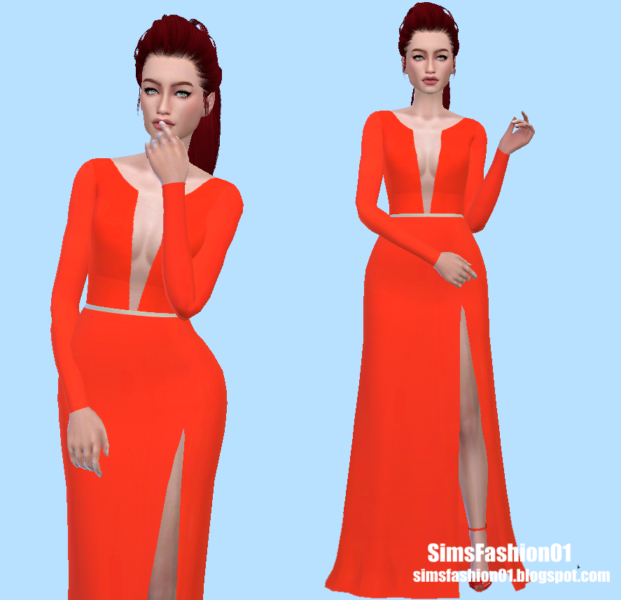 Sims Fashion01 SimsFashion01 Orange Dress (The Sims 4)