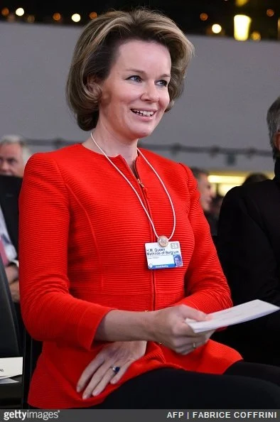 Queen Mathilde of Belgium looks on during the 22nd Annual Crystal Awards at the opening of the World Economic Forum in Davos on January 19, 2016. More than 40 heads of states and governments attend the WEF in Davos, which this year is focused on 'mastering the fourth Industrial Revolution,' organisers said.