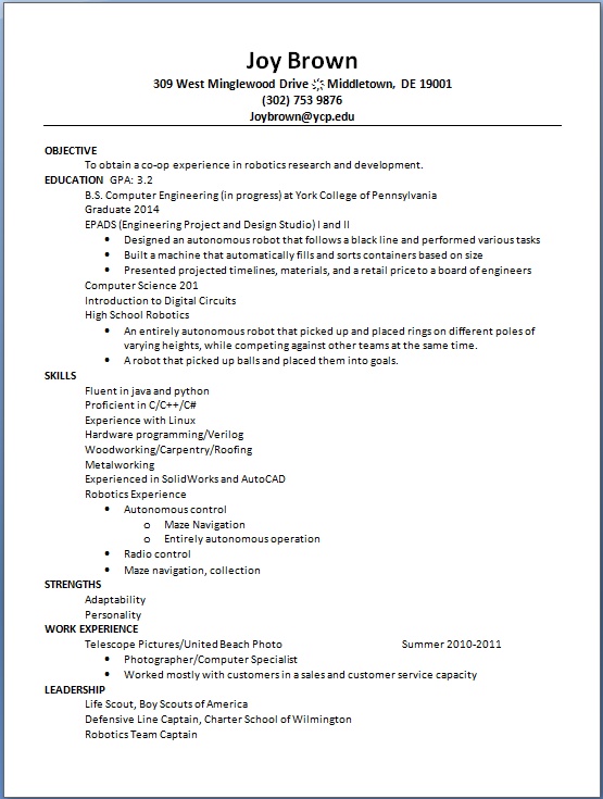 resume for desktop job
