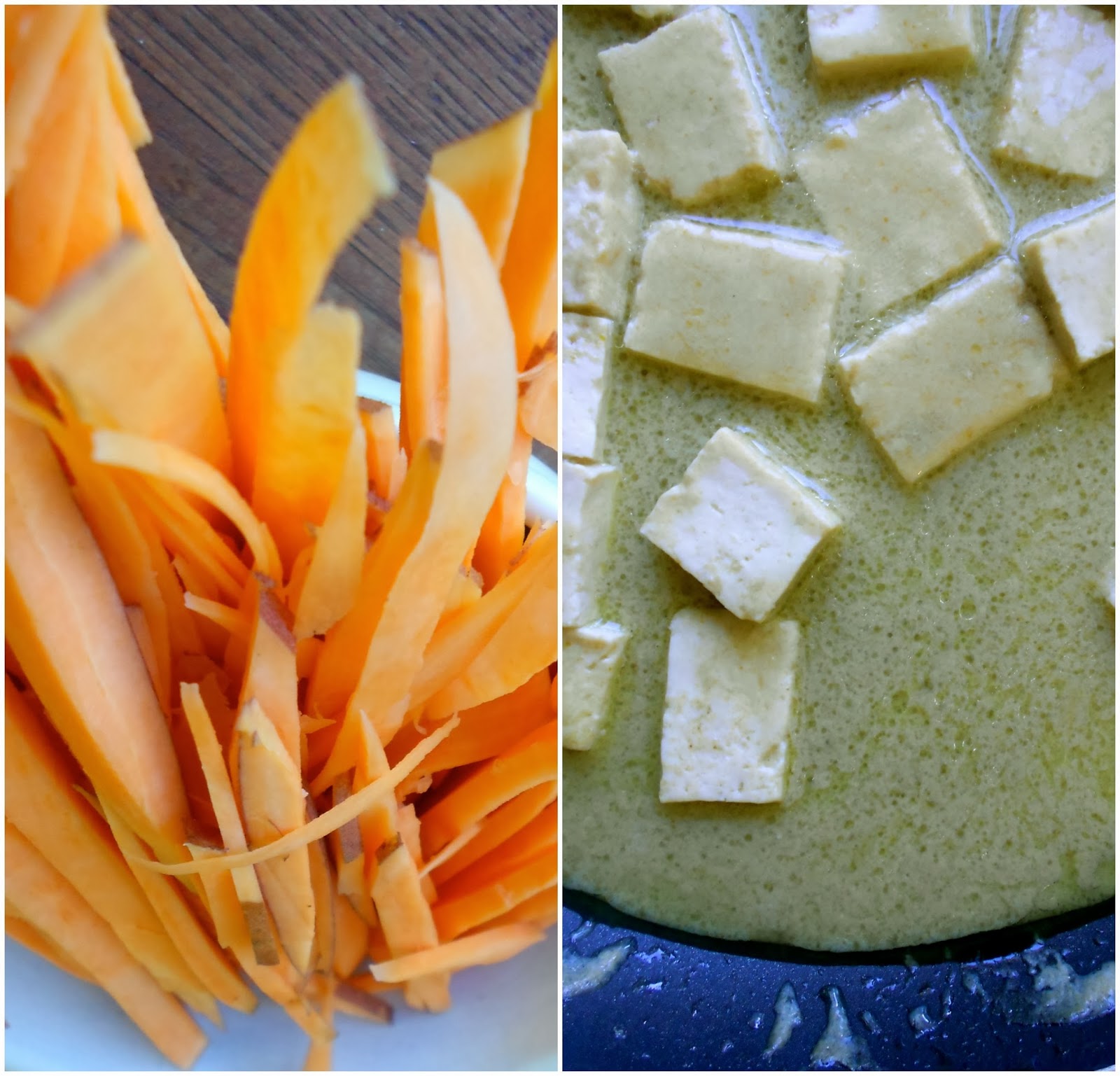 Savouring Stella Green Curry Tofu over Sweet Potato Noodles