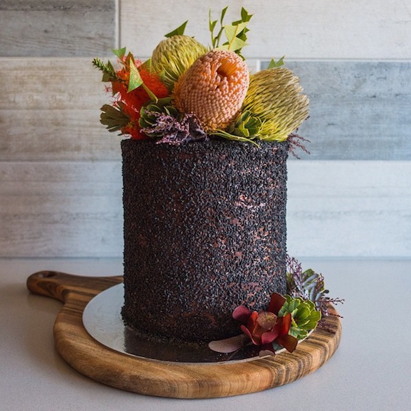 Woodland inspired wedding cake with chocolate brownie layer