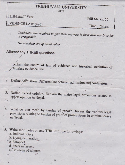 Evidence Law, LLB Second Year Question Paper - 2075