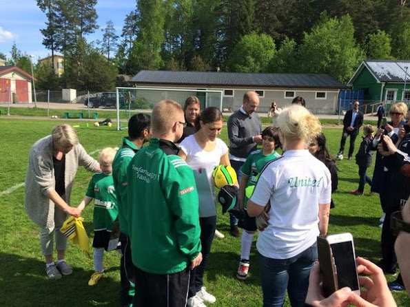 Crown Princess Victoria of Sweden played soccer with a team of children with Down syndrome at the Västerås stadium 