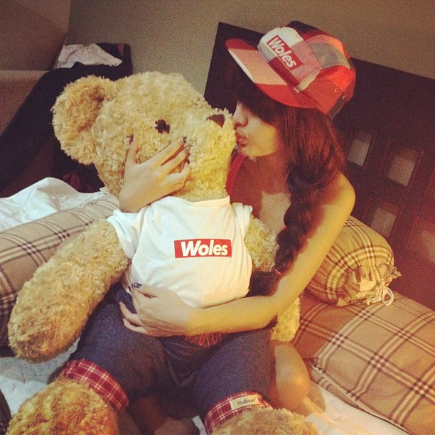 Beauty Anggita Sari with her Teddy Bear