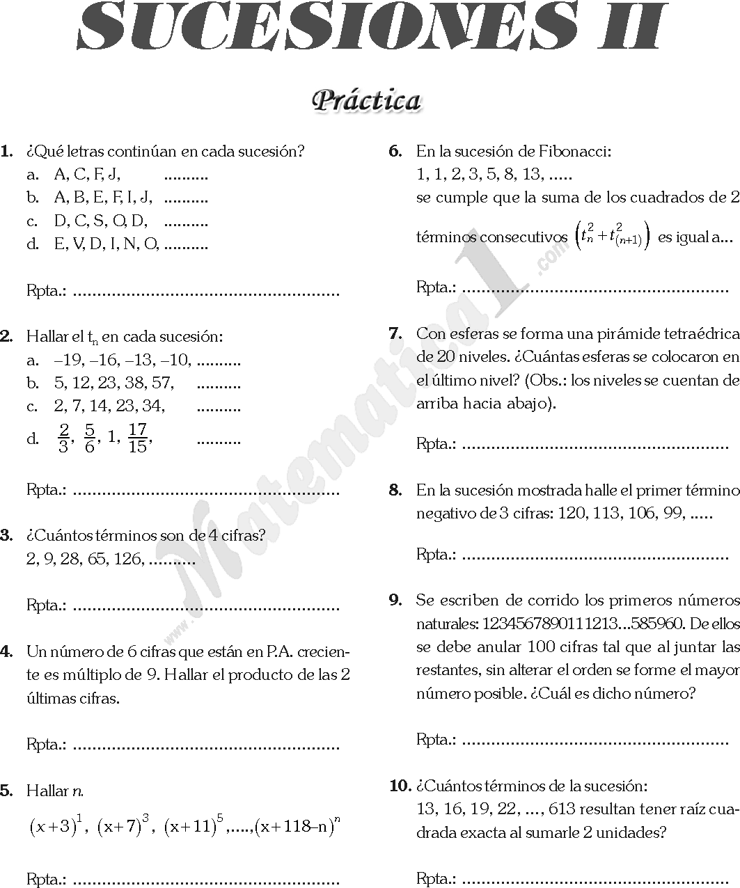 Sucesiones Numericas En Razonamiento Matematico Ejercicios Y Problemas Resueltos En Pdf Y Videos