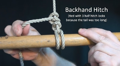 demonstration of backhand hitch knot