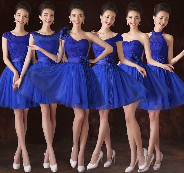 6-Design Royal Blue Tutu Midi Bridesmaids Dress