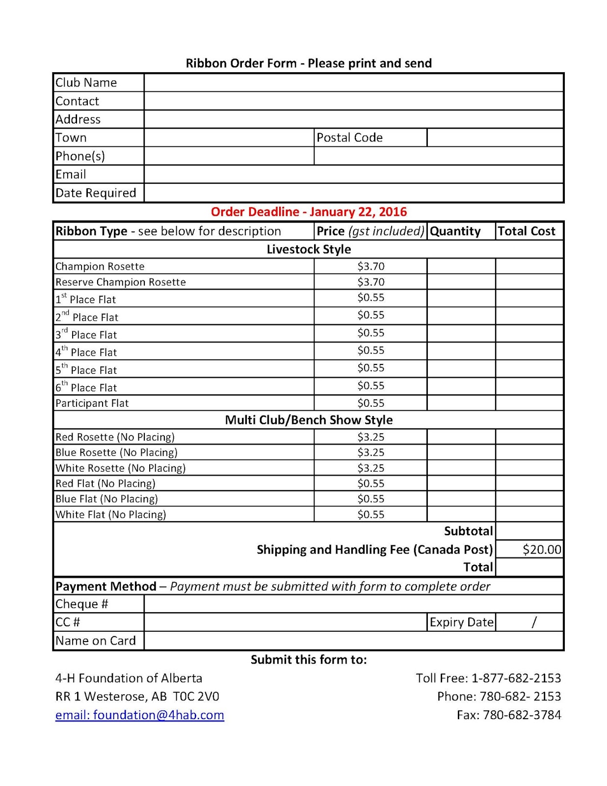 Corporate Partnerships Member Update: 4-H Alberta Ribbon Order Form and ...