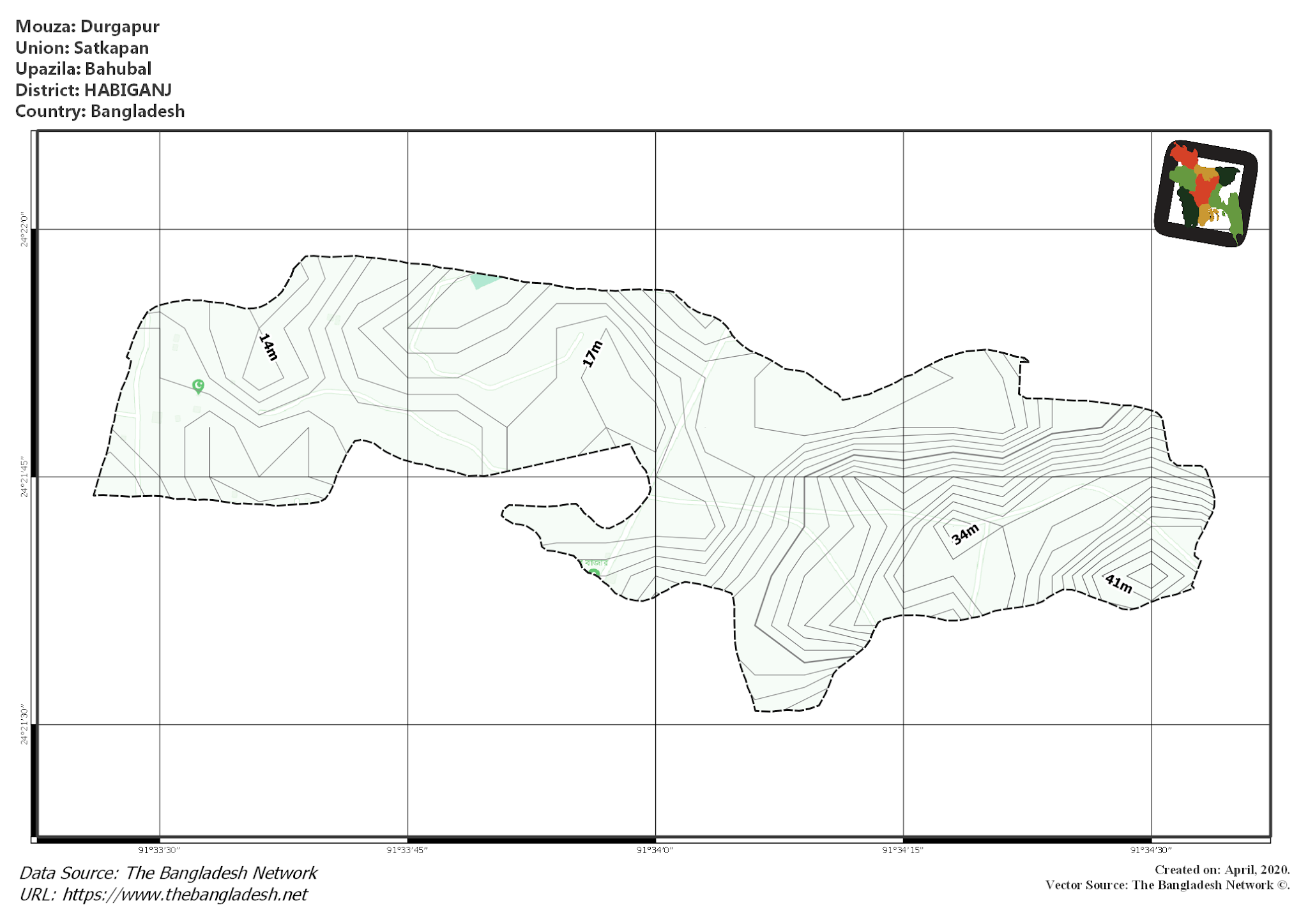 Map of Durgapur Mouza of Bahubal Upazila, HABIGANJ, Bangladesh.