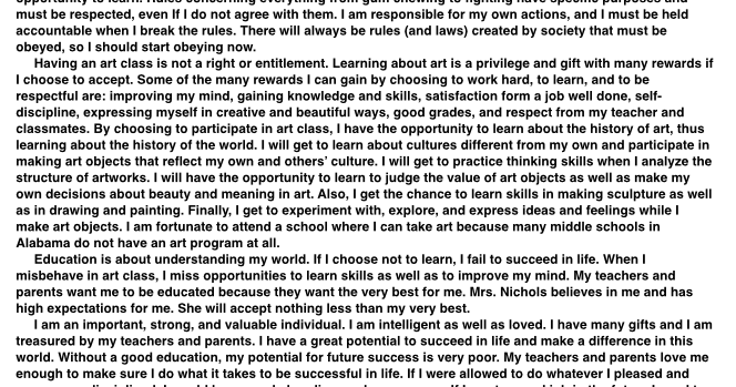 MANAGING THE ART CLASSROOM: RESPECT ESSAY DISCIPLINE ASSIGNMENT