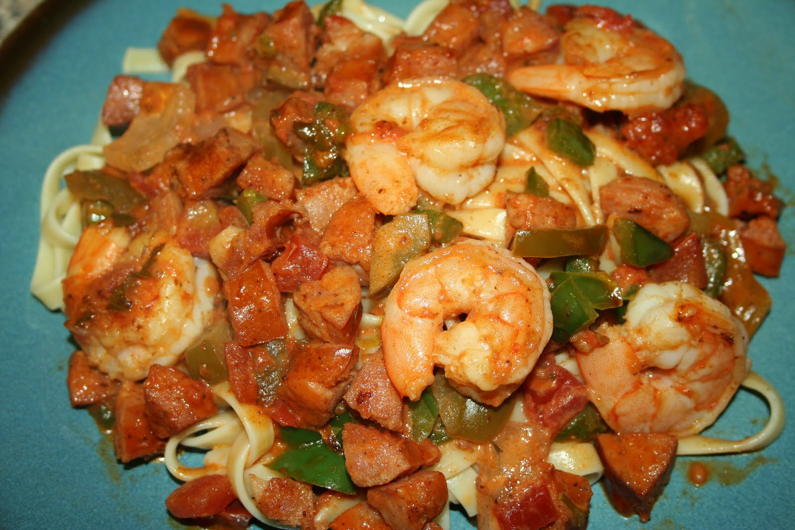 Searing Flame Shrimp and Andouille Pasta