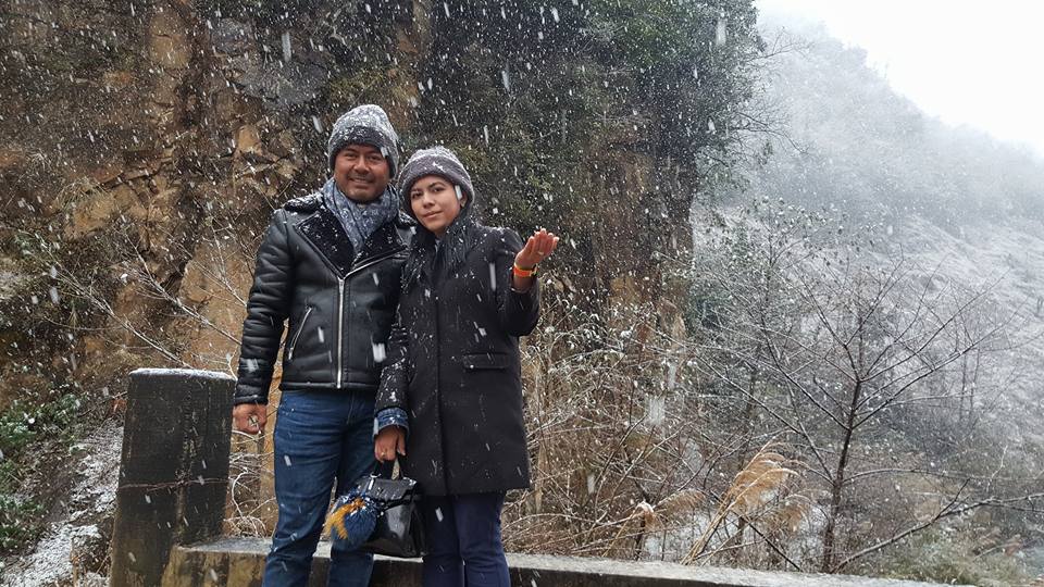 Lu Min and his Wife in Snow Land of China
