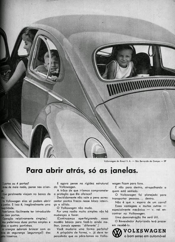Campanha da Volkswagen para promover a segurança do Fusca ao transportar crianças, em 1963.