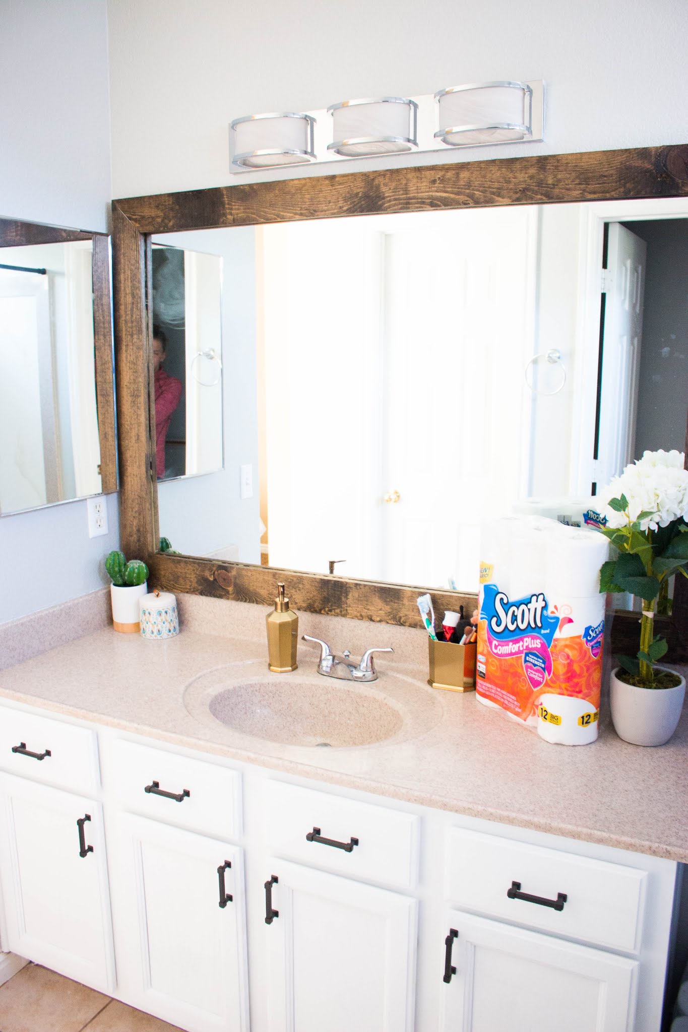 DIY Modern Farmhouse Bathroom Mirror Frame