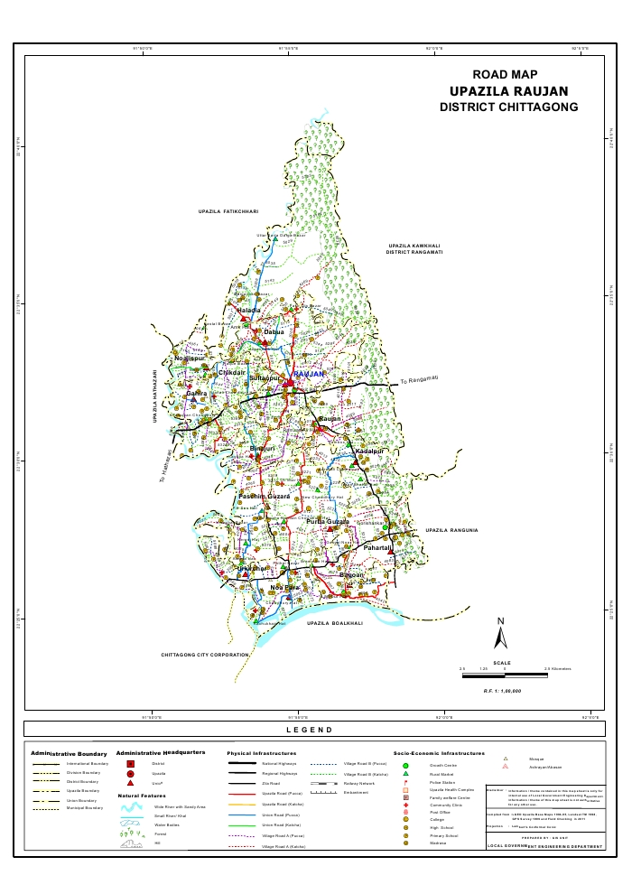 Raozan Upazila Road Map Chittagong District Bangladesh