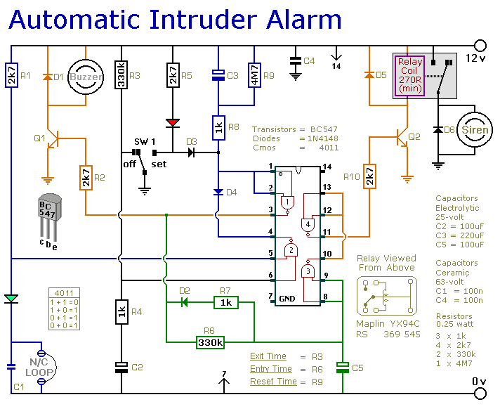 Automatic Intruder Alarm Circuit Diagram - The Circuit