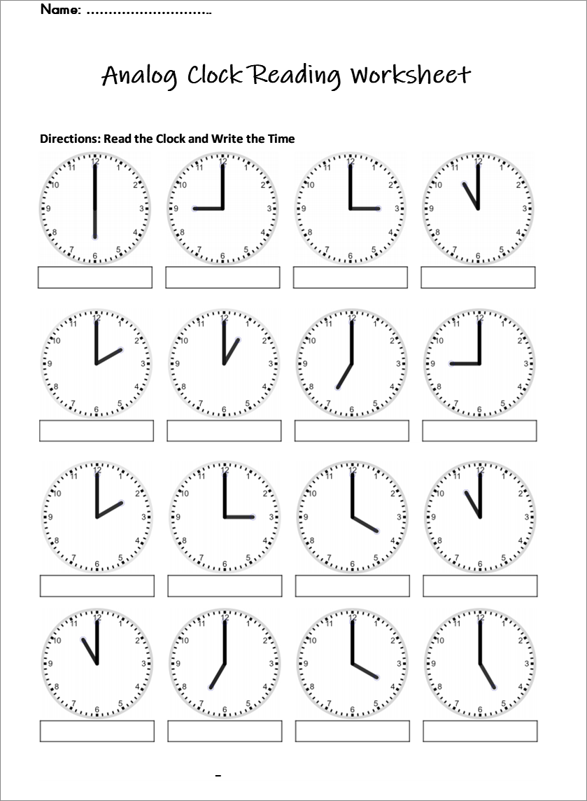Analog Clock Reading Worksheet