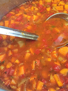 pot of sweet potato lentil soup 