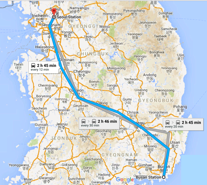 сколько ехать от сеула до пусана
