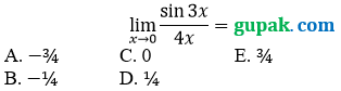 soal pg limit sin per x