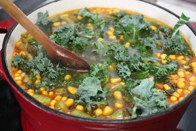 A Pot of Chorizo and Kale Soup