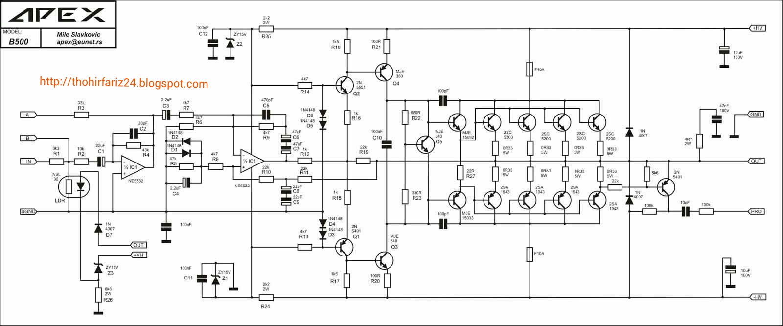 skema diagram amplifier 68 watt - Inspirasi Proyek Lain dengan S...
