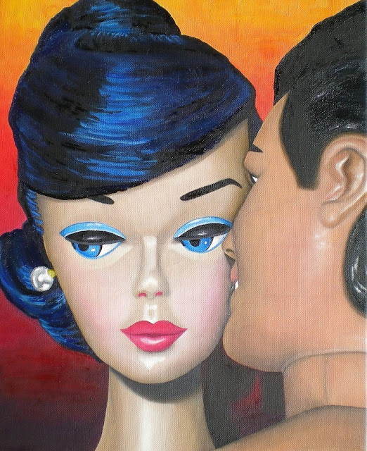 Portrait de ken et barbie sur un fond de couleur arc-en-ciel