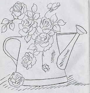 desenho de regador com rosas para pintar