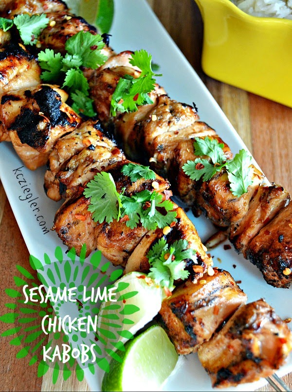 Sesame Lime Chicken Kabobs with Spicy Peanut Sauce KC Lawrence