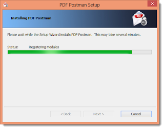 Image of installer displaying the message, "Installing PDF Postman."